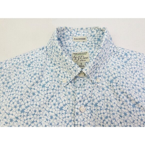 J. Crew Slim Stretch Untucked Size Small Men White Blue Floral Button Down Shirt - Picture 1 of 11